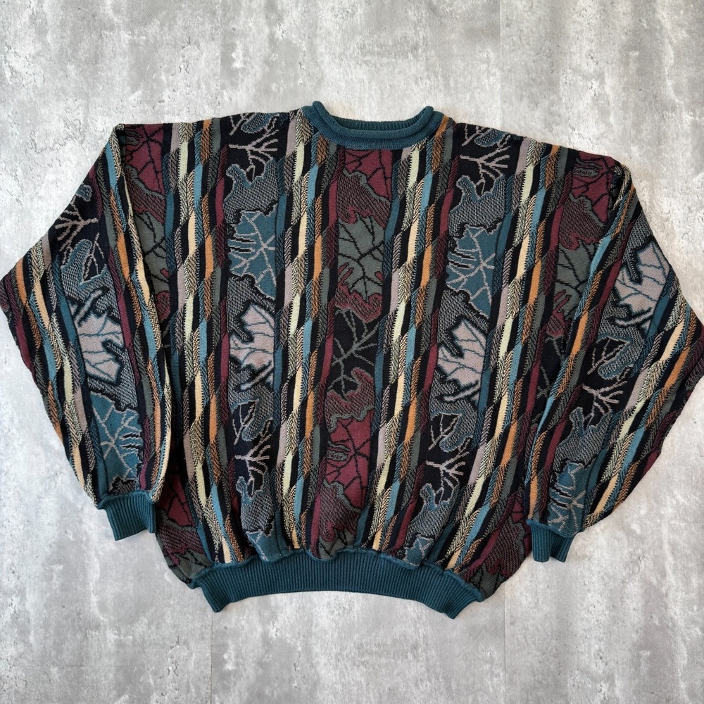 Vintage St Croix Sweater Mens XL Multicolor 3D Textured Knit Cotton Roll Neck - Picture 1 of 7